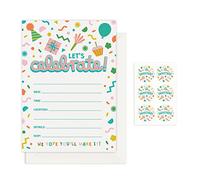 Rileys & Co. 50 Party Invitation Cards with Envelopes and Bonus Stickers, Kids Birthday Invitations for Boys and Girls with Cute Graphics and Paper, 7x5 Inches (17 x 13 cm)