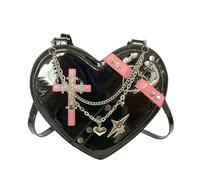 RILGOU Harajuku Y2K Pastel Goth Black Heart Shaped Punk Cross Rivet Studded Decor Cute Cross-body Shoulder Bag, Black, Unisize