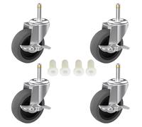 RILIDRI 3-Inch Swivel Stem Caster, 7/16-Inch Stem Diameter Rubber Wheel Set of 4 with Side Brake, Heavy Duty TPR Replacement Wheels for Rubbermaid Mop Bucket Utility Cart Weber Grills