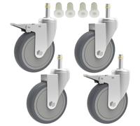 RILIDRI 4-Inch Swivel Stem Caster, 7/16-Inch Stem Diameter Rubber Wheel, Heavy Duty TPR Replacement Wheels for Rubbermaid Mop Bucket Cart Grill Casters - 4 Pack (2 Brakes 2 Swivel)