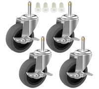 RILIDRI 4-Inch Swivel Stem Caster for Rubbermaid Mop Bucket Utility Cart, 7/16-Inch Stem Diameter Rubber Wheel Set of 4 with Side Brake, Heavy Duty TPR Weber Grills Shop Vac Replacement Wheels