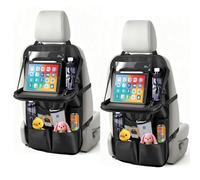 Rilime Car Seat Organiser, 2 PCS Car Boot Organizer, 8 Storage Pockets Cars Organizers with Foldable Table Tray and Tablet Holder, for Your SUV, Truck, Cars Storage Bag Travel Accessories Black
