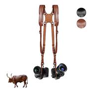 Rilime Leather Dual Camera Harness Strap for Two-Cameras, Dual Shoulder Full Grain Leather Harness,Multi Double Camera Gear for DSLR/SLR Strap,Double Camera Harness for Photographers(Brown)
