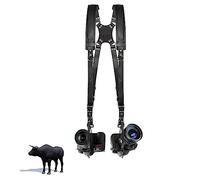 Rilime Leather Dual Camera Harness Strap for Two-Cameras, Dual Shoulder Full Grain Leather Harness,Multi Double Camera Gear for DSLR/SLR Strap,Double Camera Harness for Photographers(Black)