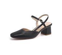 Rilista Women's Slingback Chunky Low Heels Closed Square Toe Heel Wedding Party Dress Pumps Shoes, Black, 9 UK