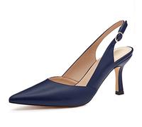 Rilista Women's Slingback Kitten Heels Closed Pointed Toe Wedding Party Dress Pumps Shoes, Navy/Pu, 5 UK