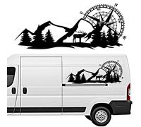 Riloer 2pcs Car Body Stickers, PVC Waterproof Durable Improve Aesthetics Mountain Compass and Deer Pattern 140x 58CM cm Black