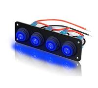 Riloer 4 Gang Combination Switch Panel, 12V / 24V 20A Switch Panel LED Breaker, SPST ON/Off Boat Marine Rocker Switch Panel with Blue Non-glaring Light