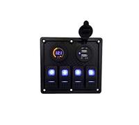 Riloer 4 Gang Combination Switch Panel, 12V Marine Boat Car Dual USB Socket Car Charge, Waterproof On/Off Rocker Switch Panel with Blue LED Indicator Light