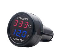 Riloer LED Dual Digital Thermometer Voltmeter Digital Voltage Cigarette Lighter Adjustable Vehicle Temperature Gauge Support 12h/24h Transformation Modes for Cars SUV Trucks Buses (Red+Blue)