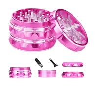 RILONRONG Large 2.5" 4 Pieces Metal Herb Grinder-Heavy Duty Aluminum Spice Grinder with Magnetic Lid, Sharp Teeth, Pollen Scraper & Cleaning Brush Grinders for Basil, Rosemary, Bay Leaves(Pink)