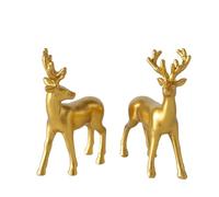 RiloStore B175 Set of 2 Deer Gold Colours Christmas Decoration Deer for Standing, Set of 2 Table Decoration, Antlers, Forest Animals, Polyresin, Hand-Painted