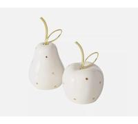 RiloStore Decorative Apple Pear Decorative Fruit White Gold Colours 10 x 15 cm Decorative Apple Fruit Apples Decorative Object Ceramic Still Life Autumn Decoration Decorative Fruits Polka Dots Pack of