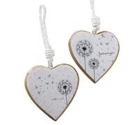 RiloStore Set of 2 Heart White Dandelion Hearts Pendant Gift Love Wedding Mother's Day Forever You 10 cm Decorative Hearts Black White