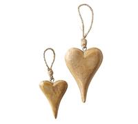 RiloStore W496 Wooden Hearts Brown 5 cm Wedding Decoration Favours Mango Wood Hearts Pendant Decoration W496 Hanging Wooden Heart Gift Worry Stone Mother's Day Valentine's Day Pack of 12, Wood