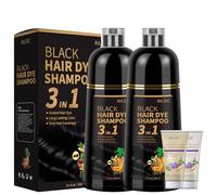 RILSIC 2PCS Hair Dye Shampoo 3 in 1 for Grey Hair Coverage - 1000ML Instant Hair Color & 100ML Shampoo & 100ML Conditioner,Long Lasting-Natural, Hair Colour Coloring in Minutes for Women Men (Black)