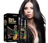 RILSIC Black Hair Dye Shampoo 3 IN 1, Instant Color Shampoo for Women Men