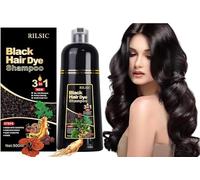 RILSIC Black Hair Dye Shampoo, 500ML Hair Colour Shampoo 3 in 1,Herbal Natural Instant Color Shampoos -100% Grey Hair Beard Coverage, Dye Shampoos Coloring in Minutes for Women Men (Black)