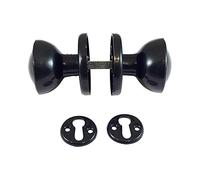 Rim and Mortice Door Knobs for Rimlocks with 2 Keyhole Escutcheons Black Plastic- 1 Set [2 knobs 2 Keyholes Spindle and Fixings]