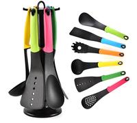 Rimafi 6 Piece Nylon Silicone Kitchen Utensils Set, Non-Stick BPA Free, with Coloured Handle and Rotating Base, Maximum Use of 165°