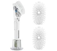 RIMAY Dish Brush with Soap Dispenser Storage Set, Soap Dispensing Dish Brush with 2 Pcs Brush Refills & Holder, Kitchen Dish Washing Wand with Handle for Dishes/Pans/Pots/Sink (White)