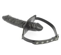 Rimba Bondage Play Mouth Gag with a Latex Dildo Inside (4 x 6 cm) and Outside (4 x 13 cm) Black One Size