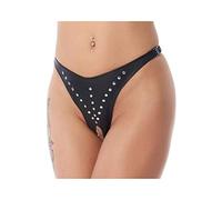 Rimba - Open Crotch Briefs Decorated with Rivets Black