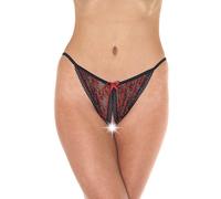Rimba Red &, Black Lace Crotchless Tanga Knickers