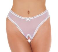 Rimba White Crotchless G-String with Lace Trim