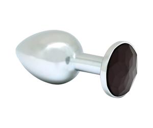 Rimba XS - silver metal butt plug with black stone