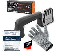 Rimbaly Knife Sharpener 4-in-1 & Scissors Sharpener - Professional Knife Sharpener with Cut Protection Glove - Ergonomic Handle - Non-Slip Base - Sharpening Knife Made Easy