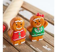 RimCereal 2 Pcs Shaped Salt and Pepper Shakers 3 Inch Ceramic Salt and Pepper Shakers Set for Holiday Indoor Kitchen Decorations (Brown,Christmas Gingerbread Man)