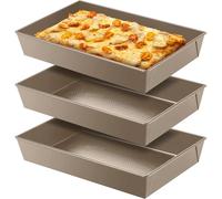 RimCereal 3 Pcs 10 x 14 x 2.36 in Detroit Style Pizza Pan Hard Rectangular Deep Pizza Pans Non Stick Sicilian Style Pan Dish Pre Seasoned Bakeware Kitchenware(Gold)
