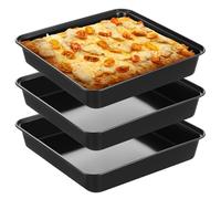 RimCereal 3 Pcs Detroit Style Pizza Pan 10 x 10 x 1.8 in Hard Rectangular Deep Pizza Pans Non Stick Sicilian Style Pizza Pan Dish Pre Seasoned Bakeware Kitchenware