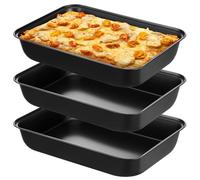 RimCereal 3 Pcs Detroit Style Pizza Pan 13.4 x 9.5 x 2.2 Inch Non Stick Rectangle Deep Pizza Pans Pre Seasoned Carbon Steel Sicilian Style Pan Dish Bakeware Kitchenware