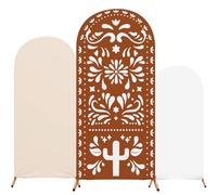 RimCereal 3 Pcs Mexican Arch Backdrop Cover 4ft 5ft 6ft 2-Sided Round Top Stretchy Arch Stand Covers for Mexico Talavera Wedding Baby Shower Party Decor (Only Cover)(White Khaki Brown,Simple)