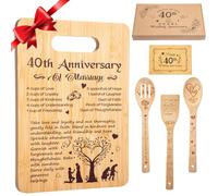 RimCereal 5 Pcs Wedding Kitchen Serving Board Set Anniversary Married Gifts for Women Men Husband Wife Parents Couple Pearl Ruby Golden Diamond Anniversary-recipe for a Happy Marriage(40th)