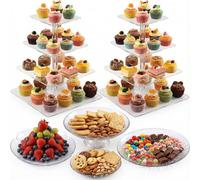 RimCereal 6 Pcs Acrylic Cake Stands Set Include Display Risers Cupcake Tower and Clear Round Dessert Trays Cake Table Holder for Wedding Baby Shower Decoration(Cute Style)
