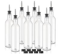 RimCereal 8 Pack 25 oz Plastic Long Neck Bottles with 8 Stainless Steel Pourer and Caps Fruit Juice Liquor Pour Bottles Reusable Leakproof Tapered Spout Bottles for Home School Birthday Party Bar