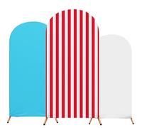 RimCereal Set of 3 Halloween Blue Red White Stripes Birthday Party Decorations, Circus Arch Backdrop Cover Carnival Birthday Bridal Arch Stand Covers 4ft, 5ft, 6ft for Baby Shower Decorations