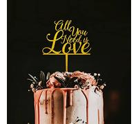 Rimego All You Need Is Love Cake Topper,Calligraphic Wedding And Anniversary Cake Topper, Couple Engagement Bridal Shower Wedding, Acrylic Gold