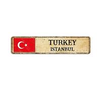 Rimego Chic Shabby Capital City Istanbul Sign, Turkey Gift Wall Art Plaque, Chic Shabby Capital City Istanbul Street Sign, Retro Turkey Aluminum Sign, Turkey Flag Metal Sign,10 x 45 CM