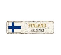 Rimego Finland Street Sign, Vintage Retro Helsinki Capital City Sign, Finland Pride Metal Sign for Indoor & Outdoor Wall Decor,8 x 30 CM