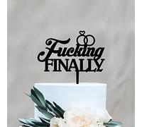 Rimego Fucking Finally Cake Topper,Calligraphic Wedding And Anniversary Cake Topper, Couple Engagement Bridal Shower Wedding, Acrylic Black