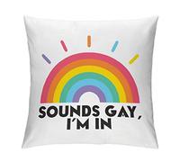 Rimego Gay Pride LGBT Equality Lesbian Throw Pillow Covers 20"x20",Sounds Gay I'm in Rainbow Pillow Case with Zipper, LGBT Pride Decorative Cushion Covers for Couch, Sofa, Bed, Living Room