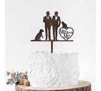 Rimego Gay Silhouette Cake Topper - Gay Wedding - Mr & Mr with Dog Cake Topper Perfect for Gay Couple Wedding/Coming Out Party Decoration