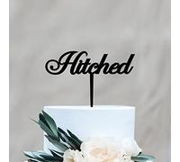 Rimego Hitched Quote - Calligraphic Wedding Shower Cake Topper Decorations - Hitched Cake Topper for Wedding, Bridal Shower, Bachelorette Party