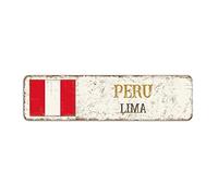 Rimego Lima Capital City Sign, Peru Gift Wall Art Plaque, Lima Capital City Street Sign, Retro Peru Aluminum Sign, Peru Flag Metal Sign,8 x 30 CM