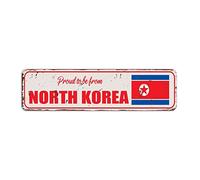 Rimego North Korea Pride Street Sign, North Korea Gift Sign, Proud to Be from North Korea Vintage Country Souvenir for Country Road Wall Decor 8 x 30 CM