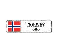 Rimego Norway Street Sign, Vintage Retro Capital City Oslo Sign, Norway Pride Metal Sign for Indoor & Outdoor Wall Decor,8 x 30 CM